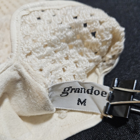 50s 60s Grandoe Leather & Crochet Cream Cottagecore Gloves Made in Itlay - Picture 13 of 15